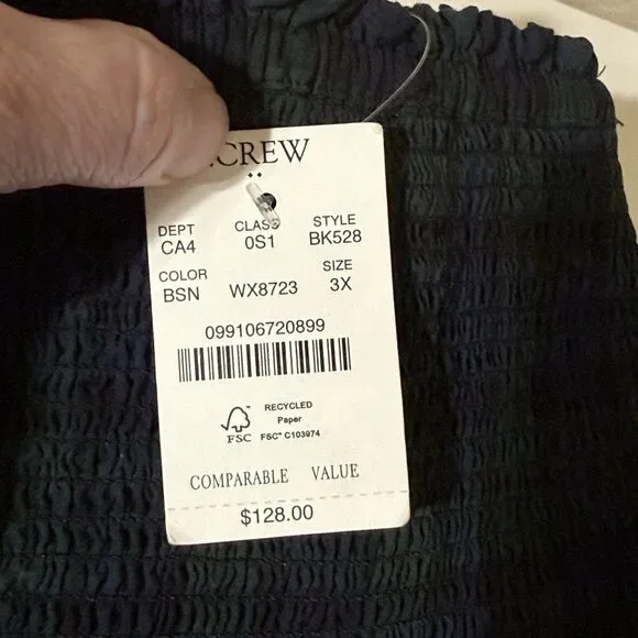 NEW Plus Size J.Crew Green Tartan Plaid Smocked Tiered Poplin Midi Dress Size 3X - Picture 4 of 11